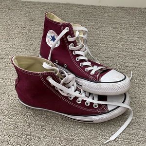 Maroon high-top Converse